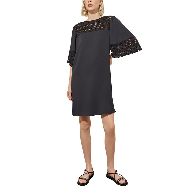 Ming Wang Womens Bell Sleeve Mixed-Media Shift Dress